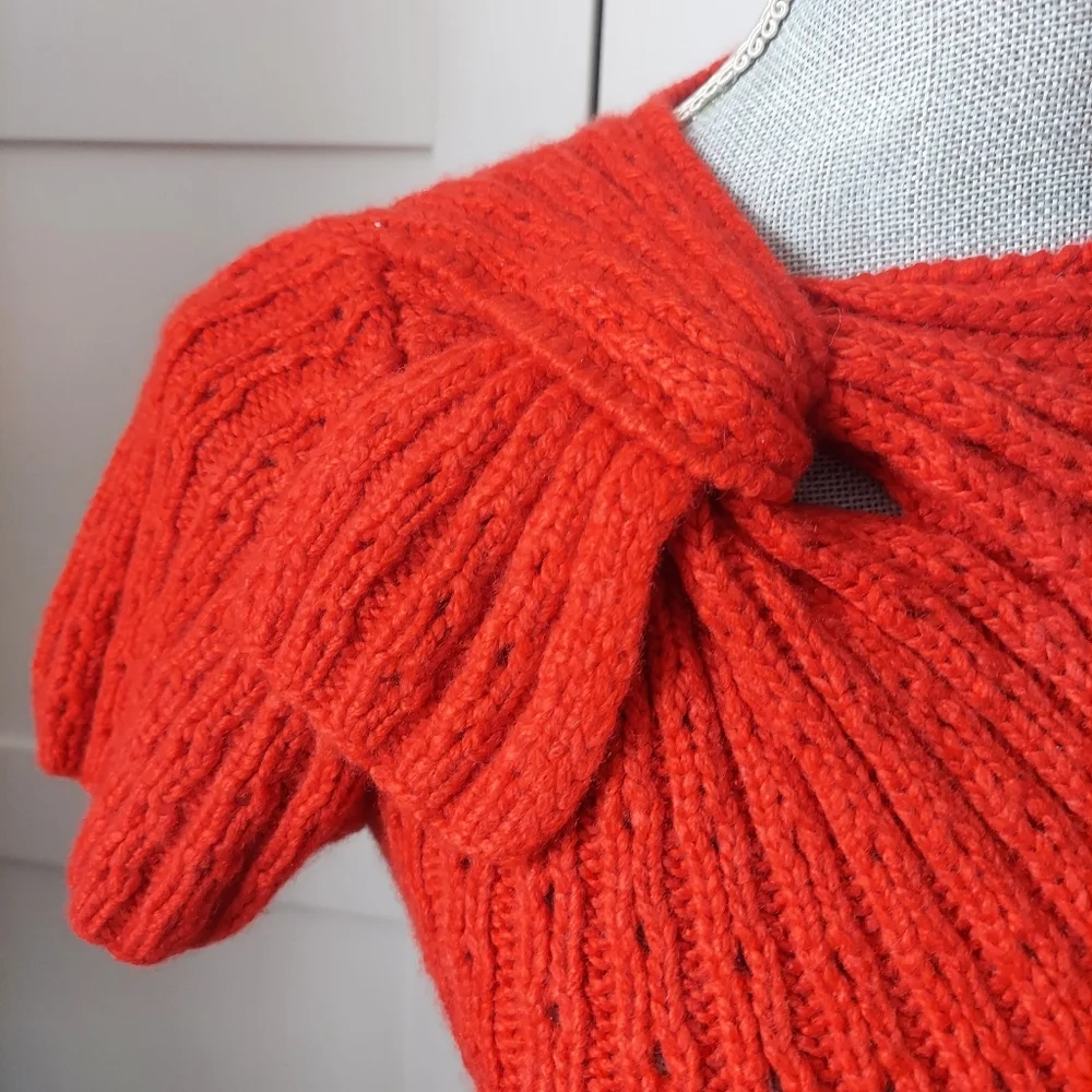 ❤️BUY2️⃣GET1️⃣🆓$1,900 OSCAR DE LA RENTA CASHMERE RED BOW RUNWAY HAND KNIT XS - Picture 3 of 8